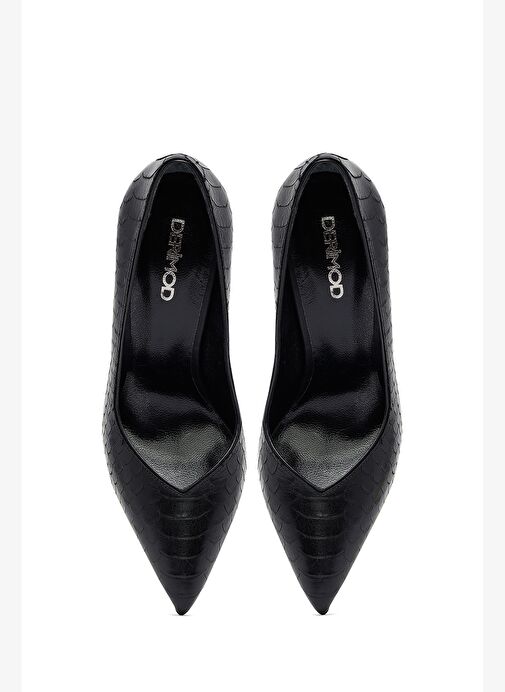 Kadın Siyah Desenli Yüksek İnce Topuklu Deri Stiletto 25AFD121040 - Görsel 9