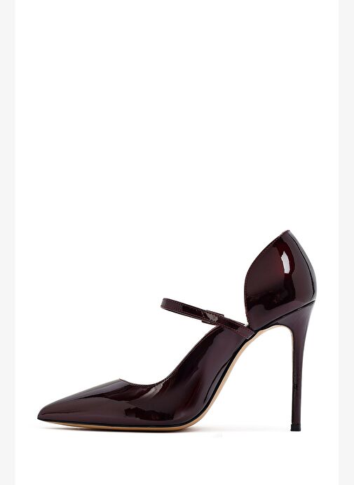 Kadın Bordo Tokalı Yüksek İnce Topuklu Rugan Deri Ayakkabı 25AFD121216 - Görsel 5
