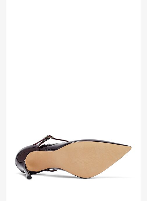 Kadın Bordo Tokalı Yüksek İnce Topuklu Rugan Deri Ayakkabı 25AFD121216 - Görsel 6