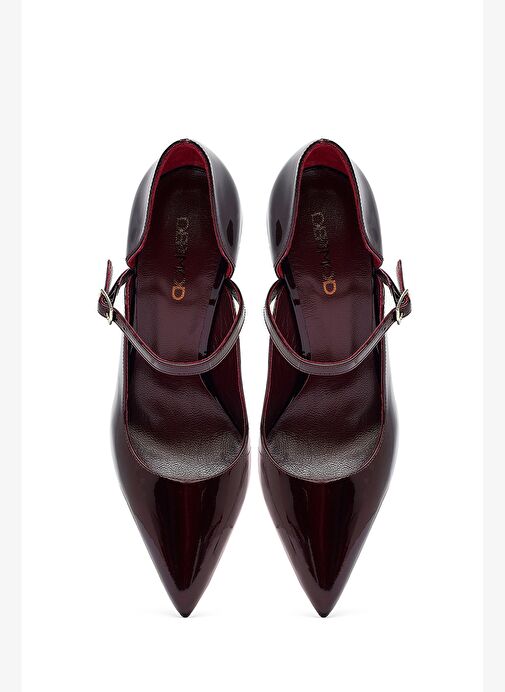 Kadın Bordo Tokalı Yüksek İnce Topuklu Rugan Deri Ayakkabı 25AFD121216 - Görsel 9