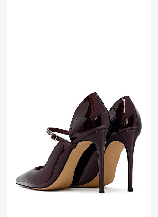 Kadın Bordo Tokalı Yüksek İnce Topuklu Rugan Deri Ayakkabı 25AFD121216 - Görsel 7