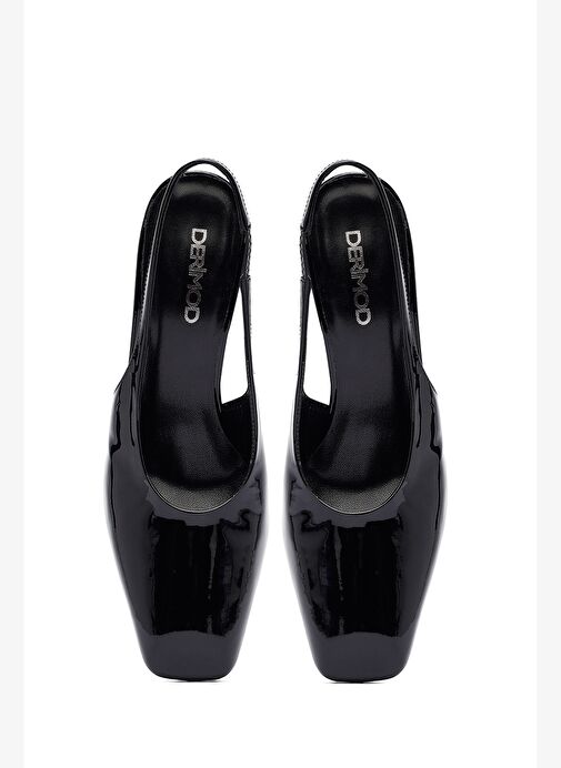 Kadın Siyah Arkası Açık Kalın Topuklu Rugan Deri Ayakkabı 25AFD121316 - Görsel 4