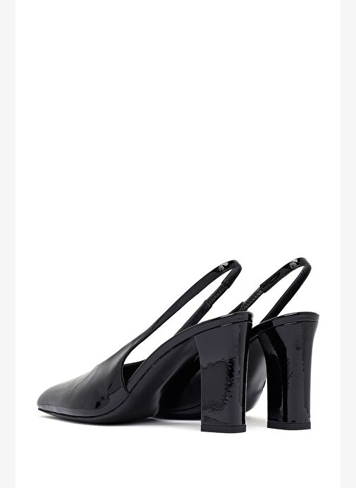 Kadın Siyah Arkası Açık Kalın Topuklu Rugan Deri Ayakkabı 25AFD121316 - Görsel 3