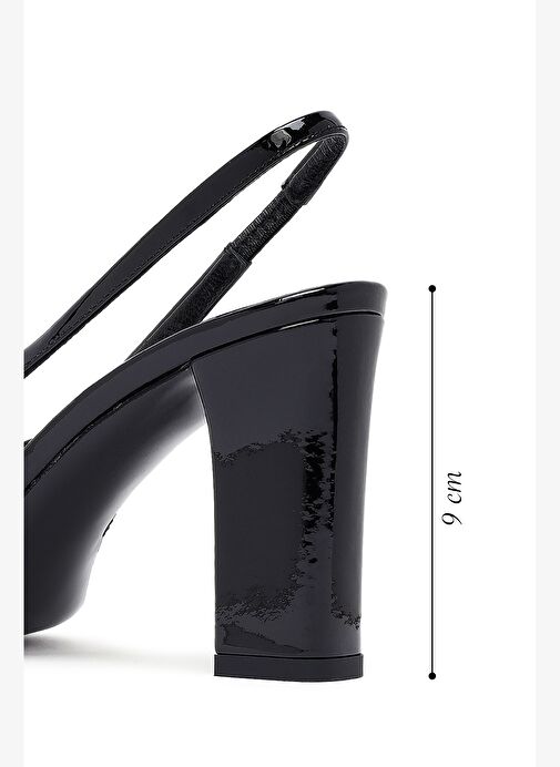 Kadın Siyah Arkası Açık Kalın Topuklu Rugan Deri Ayakkabı 25AFD121316 - Görsel 2