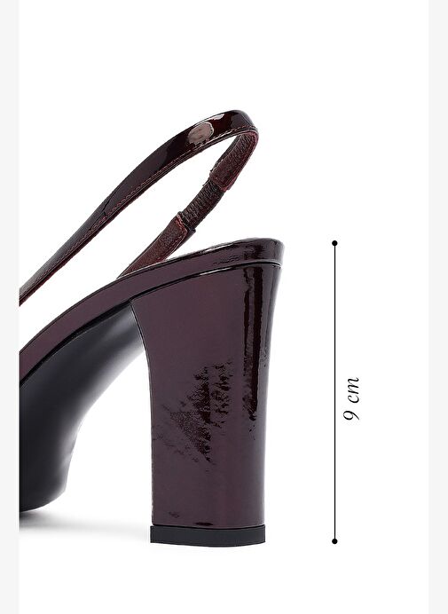 Kadın Bordo Arkası Açık Kalın Topuklu Rugan Deri Ayakkabı 25AFD121316 - Görsel 3