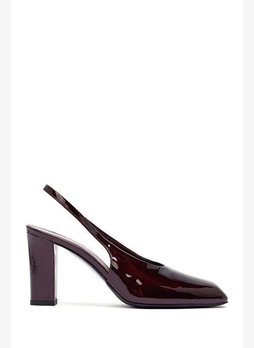Kadın Bordo Arkası Açık Kalın Topuklu Rugan Deri Ayakkabı 25AFD121316 - Görsel 6