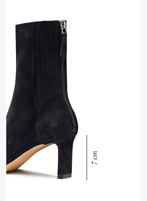 Kadın Siyah Fermuarlı Kısa Topuklu Süet Deri Bot 25AFD121510 - Görsel 3