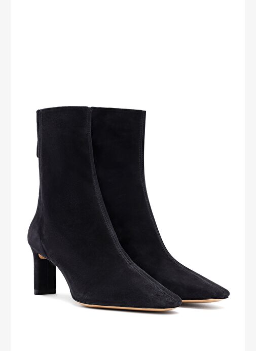 Kadın Siyah Fermuarlı Kısa Topuklu Süet Deri Bot 25AFD121510 - Görsel 6