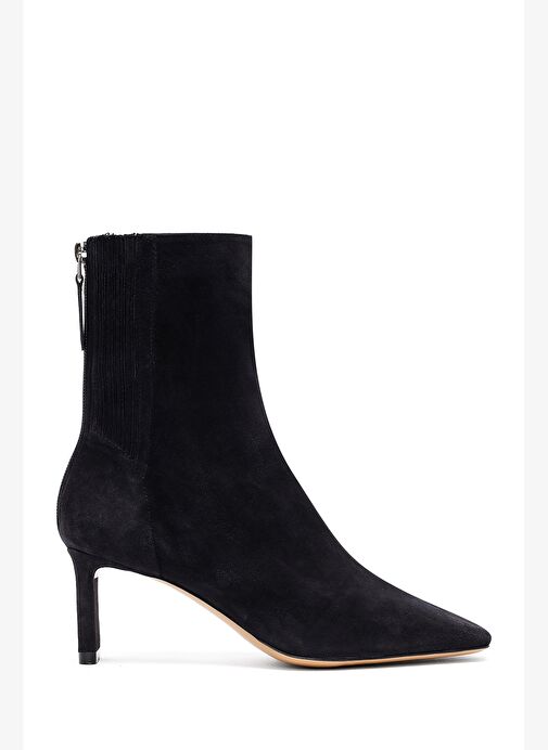 Kadın Siyah Fermuarlı Kısa Topuklu Süet Deri Bot 25AFD121510 - Görsel 2