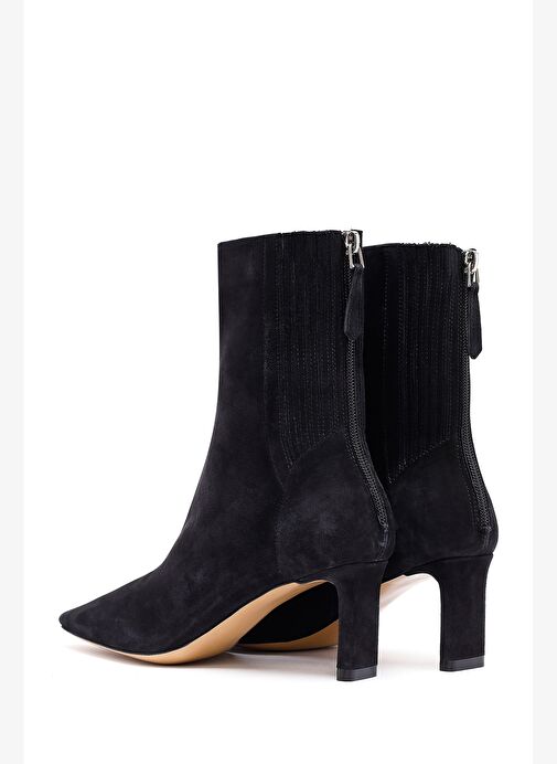 Kadın Siyah Fermuarlı Kısa Topuklu Süet Deri Bot 25AFD121510 - Görsel 8