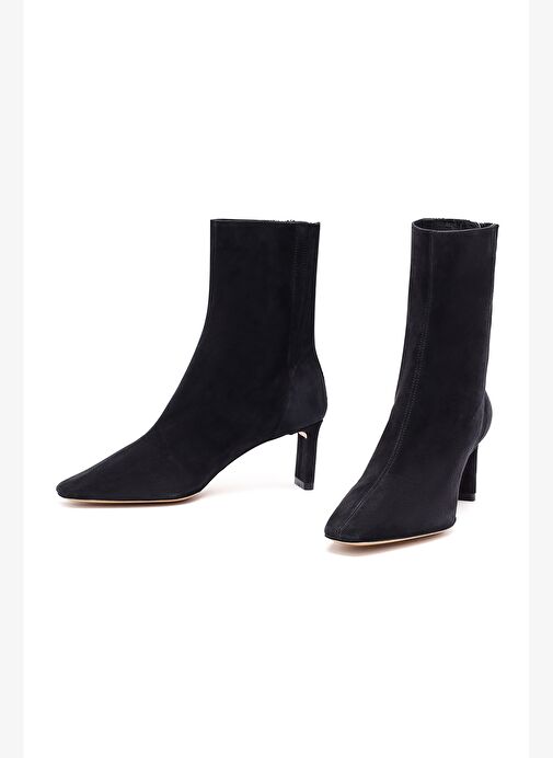 Kadın Siyah Fermuarlı Kısa Topuklu Süet Deri Bot 25AFD121510 - Görsel 4