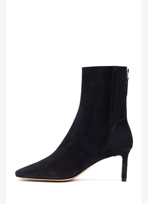 Kadın Siyah Fermuarlı Kısa Topuklu Süet Deri Bot 25AFD121510 - Görsel 5