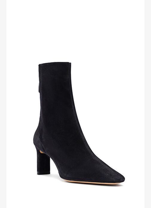 Kadın Siyah Fermuarlı Kısa Topuklu Süet Deri Bot 25AFD121510 - Görsel 9