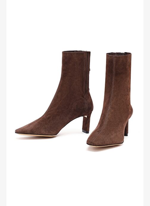 Kadın Kahverengi Fermuarlı Kısa Topuklu Süet Deri Bot 25AFD121510 - Görsel 4