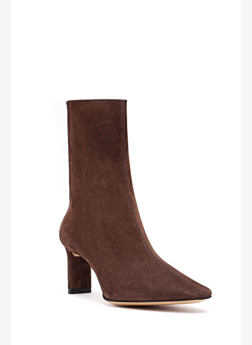 Kadın Kahverengi Fermuarlı Kısa Topuklu Süet Deri Bot 25AFD121510 - Görsel 9