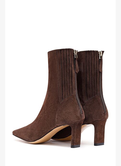Kadın Kahverengi Fermuarlı Kısa Topuklu Süet Deri Bot 25AFD121510 - Görsel 8