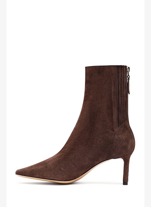 Kadın Kahverengi Fermuarlı Kısa Topuklu Süet Deri Bot 25AFD121510 - Görsel 5