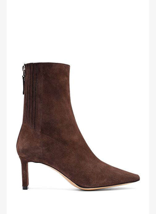 Kadın Kahverengi Fermuarlı Kısa Topuklu Süet Deri Bot 25AFD121510 - Görsel 2