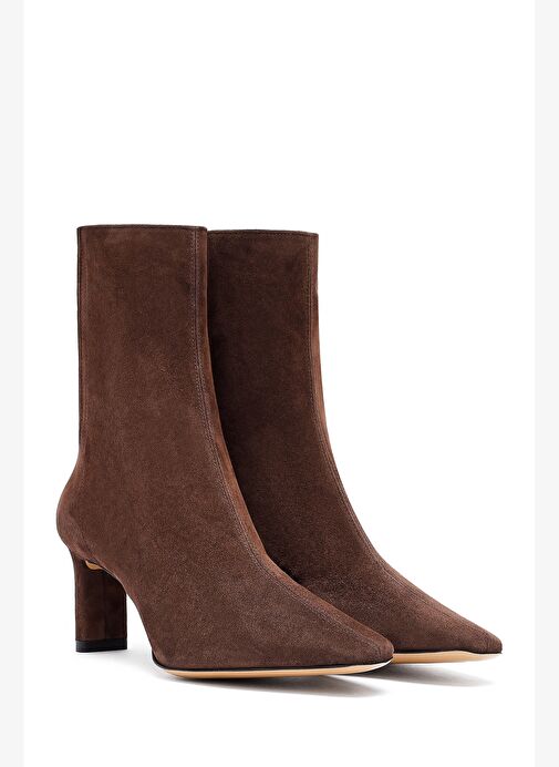 Kadın Kahverengi Fermuarlı Kısa Topuklu Süet Deri Bot 25AFD121510 - Görsel 6