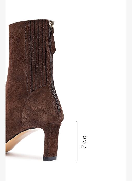 Kadın Kahverengi Fermuarlı Kısa Topuklu Süet Deri Bot 25AFD121510 - Görsel 3