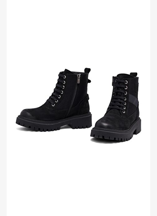 Kadın Siyah Fermuarlı Deri Postal Bot 25WFD413114 - Görsel 4