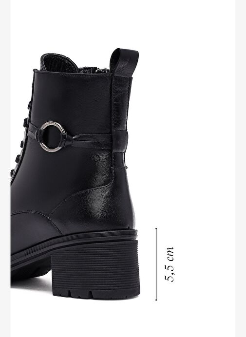 Kadın Siyah Fermuarlı Kalın Topuklu Deri Bot 25WFD413318 - Görsel 3