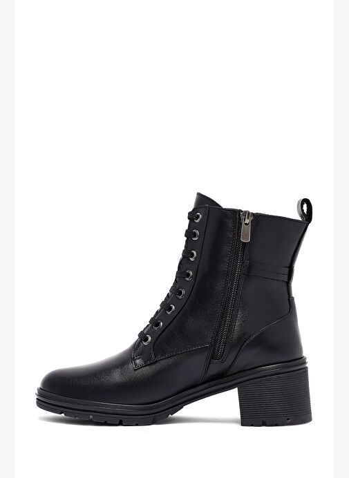 Kadın Siyah Fermuarlı Kalın Topuklu Deri Bot 25WFD413318 - Görsel 5