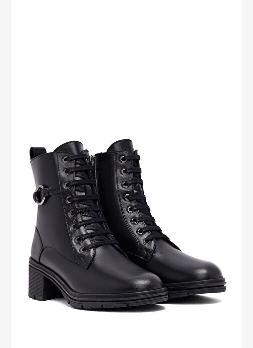 Kadın Siyah Fermuarlı Kalın Topuklu Deri Bot 25WFD413318 - Görsel 6