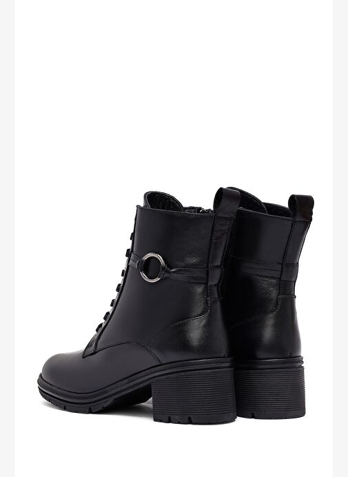 Kadın Siyah Fermuarlı Kalın Topuklu Deri Bot 25WFD413318 - Görsel 8