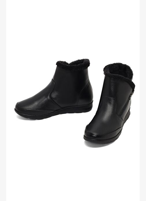 Kadın Siyah Fermuarlı Deri Comfort Bot 25WFD413518 - Görsel 4