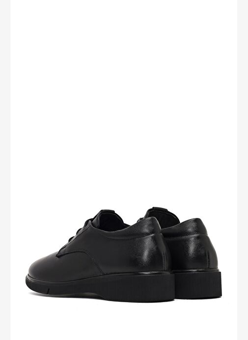 Kadın Siyah Bağcıklı Deri Maskülen Ayakkabı 25AFD414518 - Görsel 6