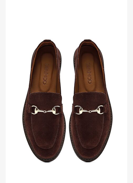 Kadın Kahverengi Tokalı Süet Deri Loafer 25AFD130410 - Görsel 8