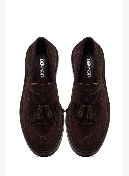 Kadın Kahverengi Püsküllü Süet Deri Loafer 25AFD512310 - Görsel 8