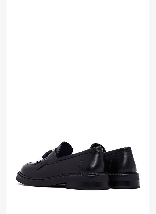 Kadın Siyah Püsküllü Deri Maskülen Loafer 25AFD512318 - Görsel 6