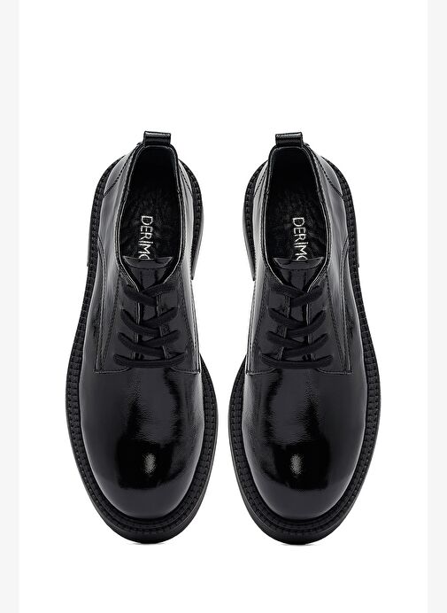 Kadın Siyah Bağcıklı Rugan Deri Maskülen Ayakkabı 25AFD512416 - Görsel 8