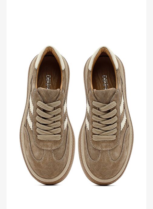 Kadın Bej Bağcıklı Kalın Tabanlı Süet Deri Sneaker 25AFD512610 - Görsel 8