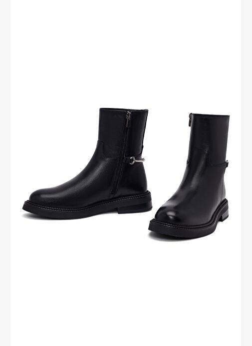 Kadın Siyah Fermuarlı Deri Bot 25WFD512718 - Görsel 3