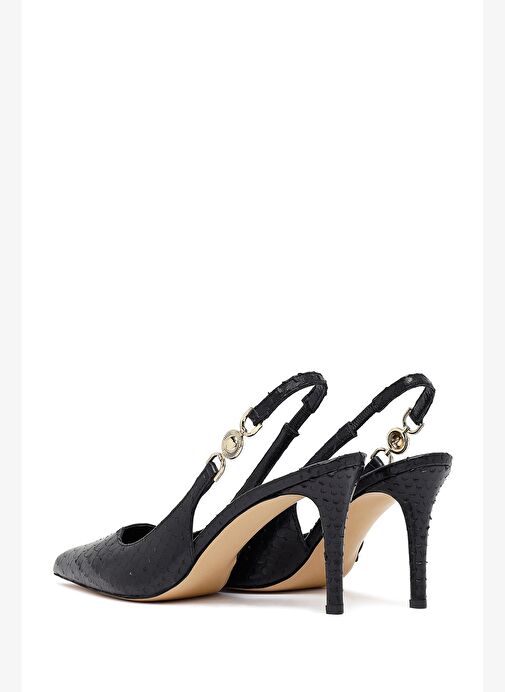 Kadın Siyah Tokalı Arkası Açık Desenli İnce Topuklu Deri Ayakkabı 25AFD120240 - Görsel 7