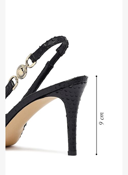 Kadın Siyah Tokalı Arkası Açık Desenli İnce Topuklu Deri Ayakkabı 25AFD120240 - Görsel 3