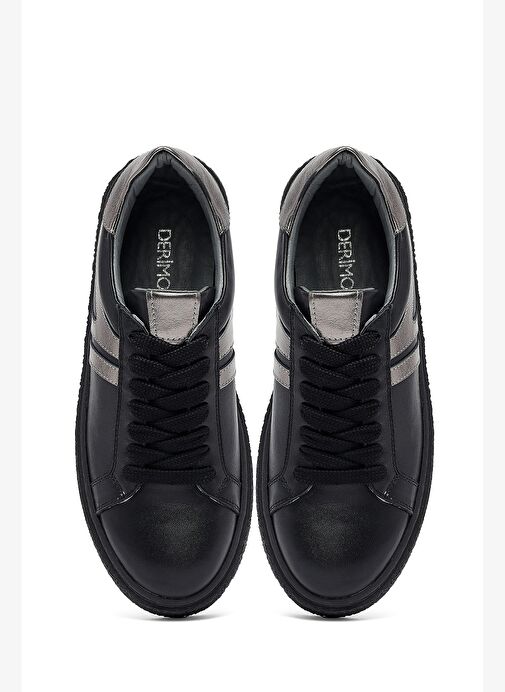 Kadın Siyah Bağcıklı Kalın Tabanlı Deri Sneaker 25AFD511118 - Görsel 8