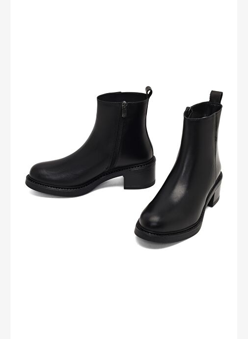 Kadın Siyah Fermuarlı Deri Bot 25WFD187418 - Görsel 4