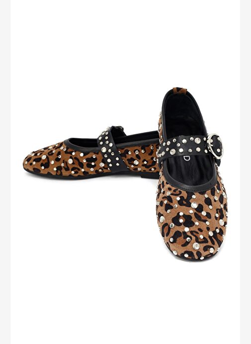 Kadın Leopar Tokalı Süet Deri Babet 25AFD270810 - Görsel 9