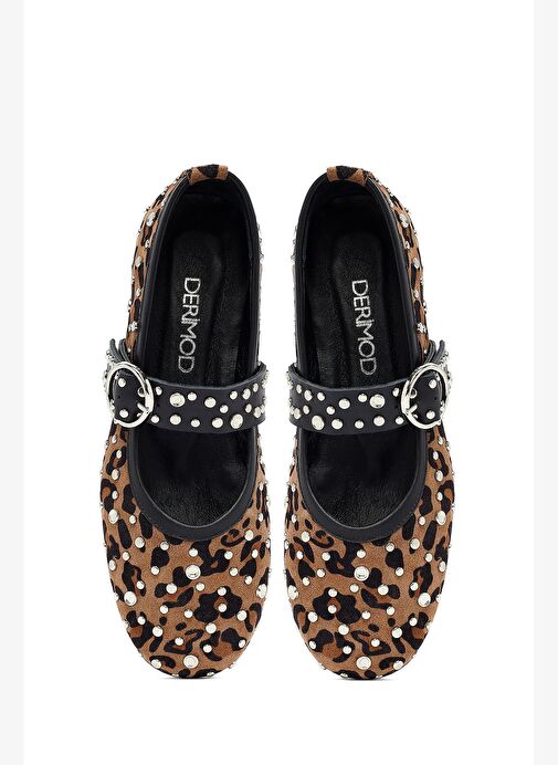 Kadın Leopar Tokalı Süet Deri Babet 25AFD270810 - Görsel 8