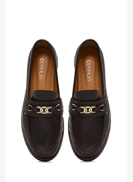 Kadın Kahverengi Tokalı Deri Loafer 25AFD230118 - Görsel 8