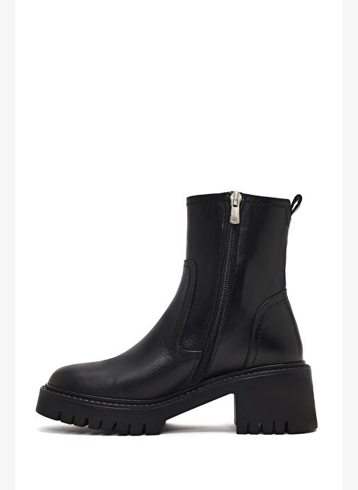 Kadın Siyah Fermuarlı Kalın Tabanlı Deri Bot 25WFD230318 - Görsel 5