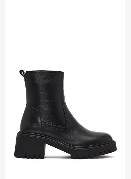 Kadın Siyah Fermuarlı Kalın Tabanlı Deri Bot 25WFD230318 - Görsel 2