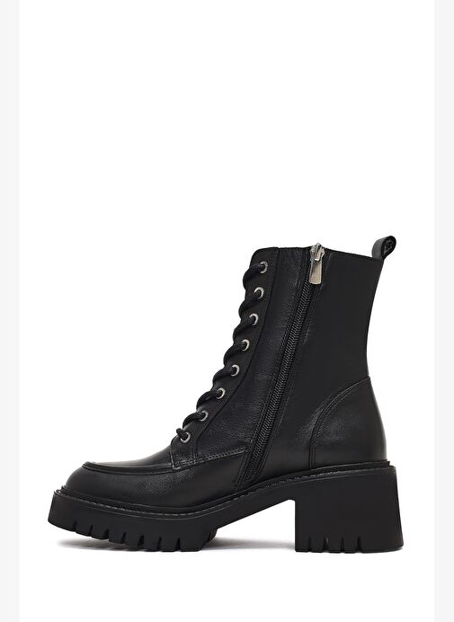 Kadın Siyah Fermuarlı Kalın Topuklu Deri Postal Bot 25WFD230518 - Görsel 4