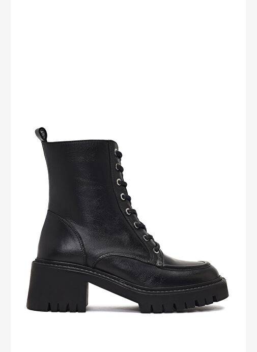 Kadın Siyah Fermuarlı Kalın Topuklu Deri Postal Bot 25WFD230518 - Görsel 2