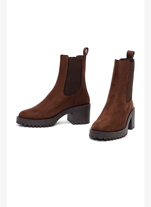 Kadın Kahverengi Kalın Topuklu Süet Chelsea Bot 25WFE251610 - Görsel 4