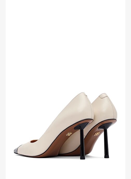 Kadın Krem İnce Topuklu Deri Stiletto 25AFD100918 - Görsel 6